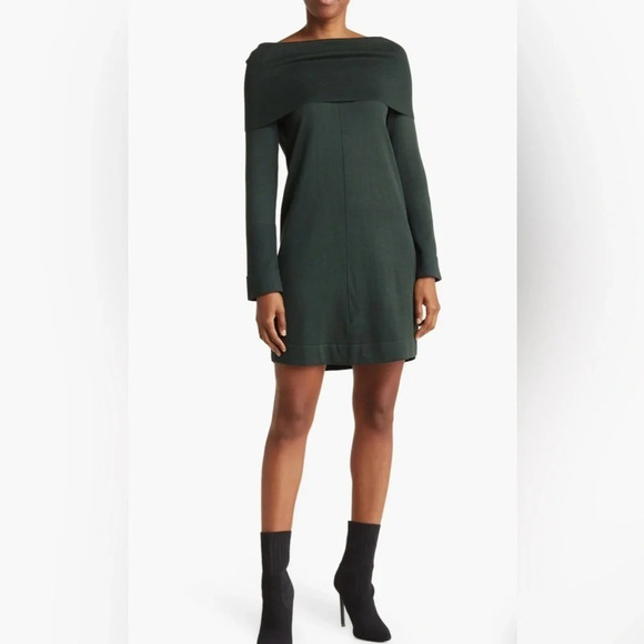 Vince Camuto Hunter green cowl neck Sweater Dress Size Small - Picture 1 of 12